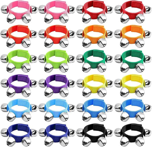 24 Pcs Wrist Band Jingle Bells,12 Colors Band Wrist Bells Ankle Bells,Adjustable Musical Hand Bells Jingle Bell Bracelets for Kids,Rhythm Instrument Percussion Christmas Party Favors