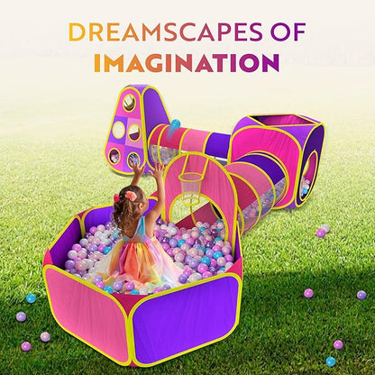 Playz 5pc Kids' Play Tents & Tunnels - Ball Pit for Toddlers, Basketball Hoop, Crawling Tubes, Pop-Up Playhouses, Baby Obstacle Course for Indoor or Outdoor Use