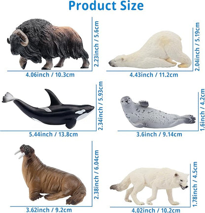 Toymany 12PCS 4-7" Large Polar Animals Figurines, Plastic Arctic Animal Toy Preschool Set Includes Polar Bear,Caribou,Whales,Walrus, Cake Toppers Christmas Birthday Toys Gift for Kids Toddlers