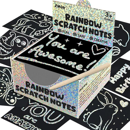 ZMLM 165 Rainbow Scratch Paper Art Crafts Mini Notes Kids Gifts 4 5 6 7 8 9 10 Years Old Girls Boys Students Teens Classroom Prizes School Supplies Birthday Party Travel Toy Activity (Silver)
