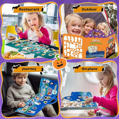 2 Pack Halloween Reusable Sticker Books for Toddlers 2-4 Years, Activity Sticker Books for Toddlers 1-3, Toddler Travel Toys Activities Crafts Gifts, Halloween Party Favor for Boys Girls