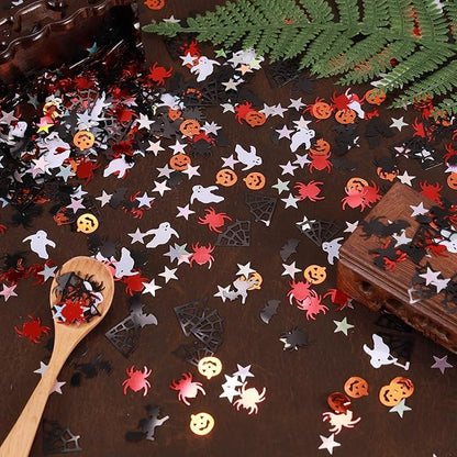 Halloween Party Table Scatter Confetti, 3000 Pcs Pumpkin Spider Bat Star Foil Metallic Confetti for Halloween Party Table Decorations