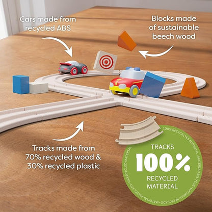 HABA Cars - My First Racetrack, 27 Piece Sustainable Kids' Race Track Set, Battery-Free Push and Go Cars, Ideal STEM Toys for Toddlers Ages 2+