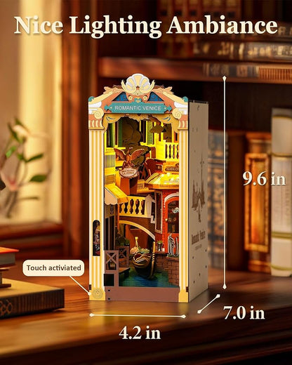 Rolife DIY Book Nook Kits for Adults 3D Wooden Puzzle-Bookshelf Insert Booknook-Miniature Kit-Gifts for Boys Girls (Romantic Venice)