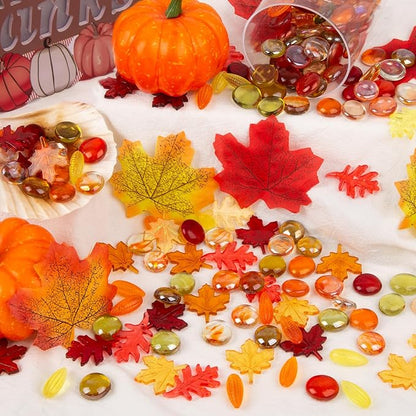 Fall Decor Sensory Bin Filler 100PCS Thanksgiving Vase Filler Acrylic Gems Autumn Leaves Corn Gems, for Fall and Thanksgiving Table Decor, Vase Filler, Sensory Bin Filler Preschool Counting