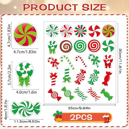 MARFOREVER 50 PCS Candy Cane Gel Window Clings, Reusable Colorful Christmas Candy Thick Gel Clings Decals Stickers for Christmas Gift Xmas Party Supplies Window Glass Decoration Supplies