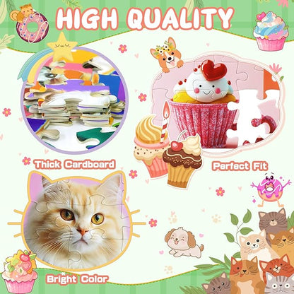 4 Packs 100 Piece Puzzles for Kids Ages 4-6 6-8 8-10, Dogs Cats Cupcakes Donuts Educational Jigsaw Puzzles, Kids Puzzles 4-6 Gifts for Girls Boys