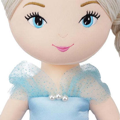 June Garden 30" XL Princess Marina Crystalheart Soft Rag Doll - Adorable Stuffed Life Size Doll Gift for Girls - Blue Dress