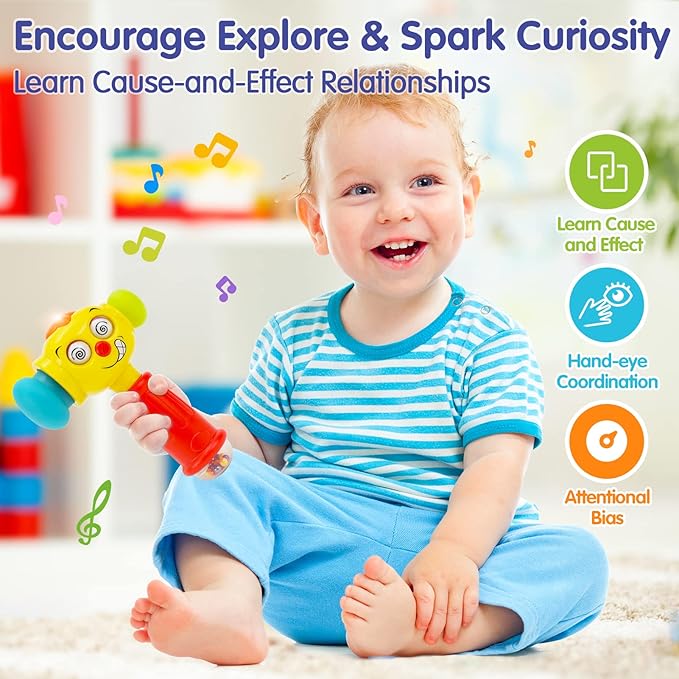 HOLA Toys for 1 Year Old Boy Birthday Gift - Hammer Baby Toy 12-18 Months, Musical Toddler Toys 1-2 with Light Flashing, Learning Toy for Toddlers 1-3 Easter Basket Stuffers for Babies Toddler