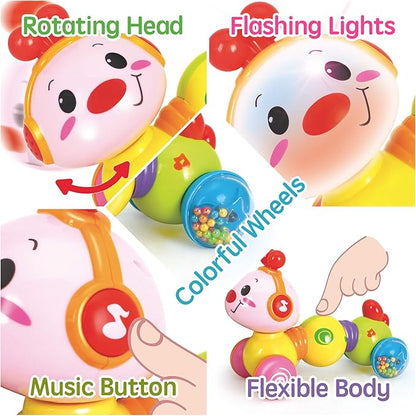 Stone and Clark Musical Press & Go Caterpillar Toy, Baby Toys 6 to 12 Months, Light Up Head Inchworm Infant Toys, Baby Crawling & Educational Toys for 1 Year Old Boys & Girls