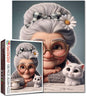 Sweet Grandma 1000 Piece Jigsaw Puzzles for Adults Kitten and Teacup Jigsaw Puzzle for Challenging Family Activity Game Granny Tea Time Artwork Puzzle for Home Decor Unique Gifts 20x27 Inches