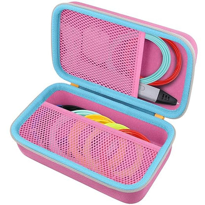 co2CREA Storage Organizer Case for 3D Printing Pen Set, Hard Case Compatible with SCRIB3D P1/Advanced, MYNT3D Super/Advanced, 3Doodler Start+/Flow/PRO and Filament Refill（Pink Case + White Zipper）