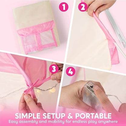 JOYIN Pink Princess Tent for Girls with LED Star Lights-Indoor & Outdoor Large Playhouse Kids Castle Play Tent for Children Indoor and Outdoor Games