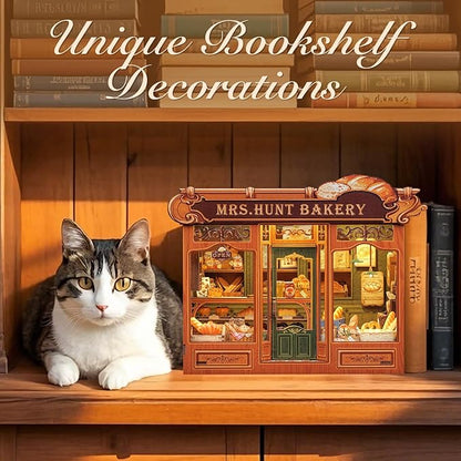 Fsolis Book Nook Kit - DIY Miniature Scene Kit for Adults 3D Wood Puzzles Tiny House Mini Craft Bookshelf Decor Gifts for Women Teenagers Book Lovers (MRS.Hunt Bakery)