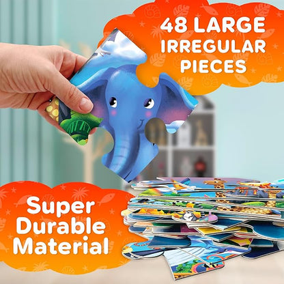 QUOKKA Floor Puzzles for Kids Ages 4-8 – 2x3 FT Giant Search and Find Educational Jigsaw – 48 Large Pieces – Above and Beyond Observational Scene – Montessori Toy with Gift Box – Fun Learning Activity