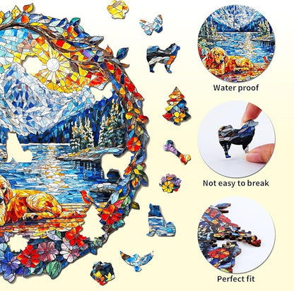 Wooden Puzzles for Adults,The Dog and The Snowy Mountain Wooden Jigsaw Puzzles, Creative Ghristmas Gift for Teenagers and Adults.(11.4 * 10.9 in 186pcs)
