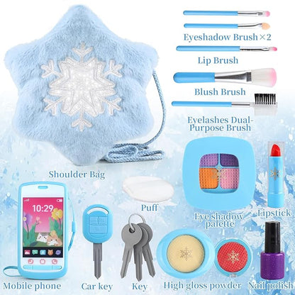 Pretend Makeup for Toddlers 3-5 4-6, Play Makeup for Kids 3-5, Fake Makeup Kit with Toddler Purse, Fake Make Up Set for Little Girls, Toddler Makeup Kit & Frozen Toys for Girls Age 3-4 3-5
