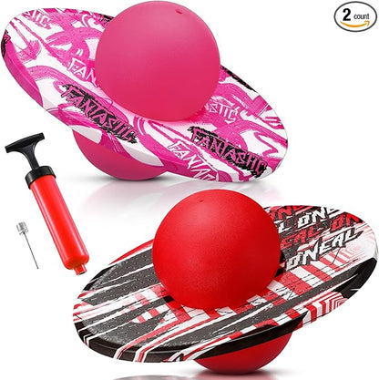 Junkin 2 Pcs Pogo Ball Trick Board Toy Balance Board Pogo Balance Bounce Ball with Pump and Strong Grip Deck for Fun Challenge Fidget Indoor,Outdoor Toys