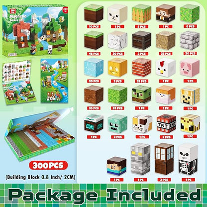 300PCS Magnetic Blocks - Magnetic Building Blocks, Stacking Magnet Cubes Toys, STEM Montessori Sensory Game Toys for Kids Boys and Girls Ages 3 4 5 6 7 8 Birthday Gifts