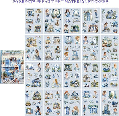 4 Book Girl pet Scrapbooking Stickers Pre-Cut 480 PET Stickers People Sticker Books for journaling Scrapbook Supplies Transparent Girls Sticker