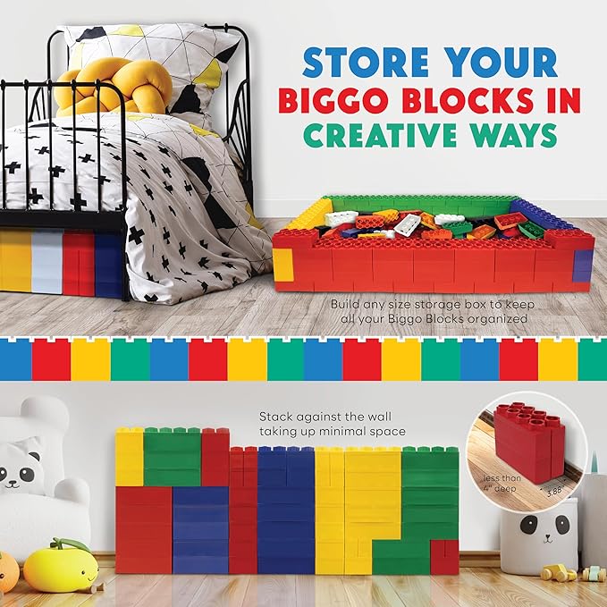 BiggoBlocks Big Blocks for Kids Ages 4-8 — Indoor & Outdoor Blocks for Kids Games — Large Building Blocks (24 pc with 2 Cars) Big City Set