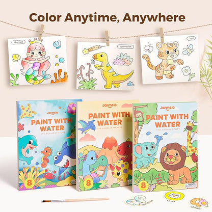Paint with Water Books for Toddlers, Mess Free Watercolor Painting Activity for Kids Ages 1-3, 2-4, 4-6, Art Craft Coloring Gift with Brush, Airplane Travel Activities for Toddlers, Dinosaurs