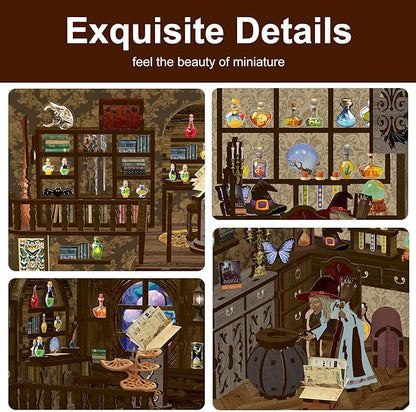 Book Nook Kit - DIY Miniature Dolls House Kit with Furniture and LED Light, 3D Puzzle Wooden Art Bookends, Model Kits for for Adults and Teens (Magic Night)