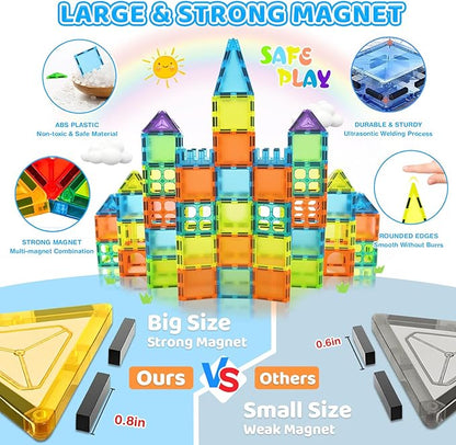 Magnetic Tiles 125PCS Magnetic Building Blocks Set 3D Magnet Tiles with 2 Cars STEM Educational Learning Construction Toys Kids Birthday Gifts for Preschool Toddler Boys Girls 3 4 5 6 7 8 9 + Year Old