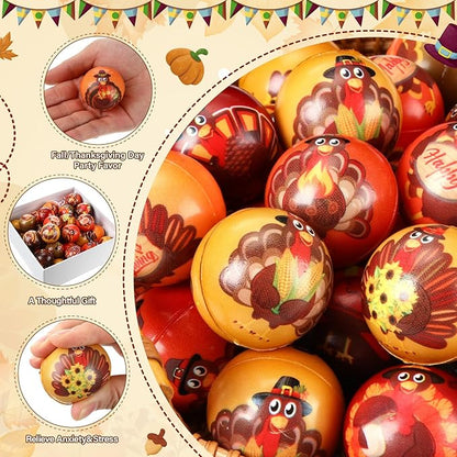 Liliful 30 Pcs Thanksgiving Turkey Stress Ball Bulk 12 Patterns Fall Sensory Stress Relief Balls Thanksgiving Party Favors Bag Filler Stocking Stuffers Gifts for Adults