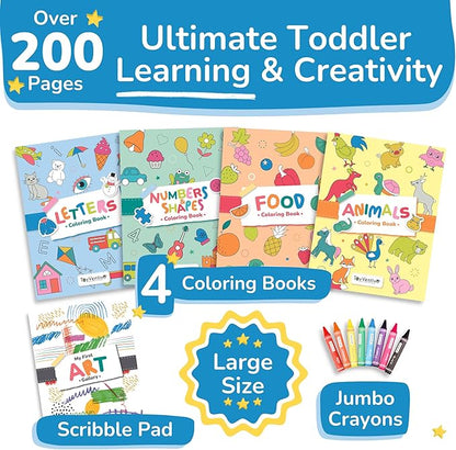 TOYVENTIVE Toddler Coloring Books & Crayons, Toys & Birthday Gifts for 1+,2,3,4 Years Old Girls, Toddlers & Preschoolers Ages One,Two,Three,Four year olds