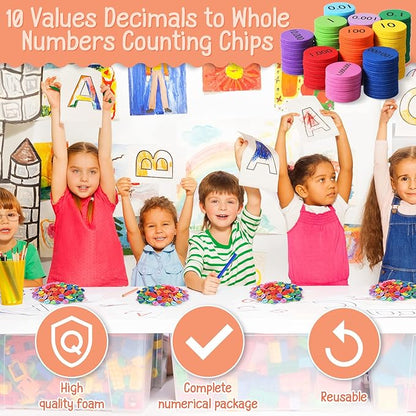 Kingdder Place Value Disks 10 Decimals to Whole Numbers Counting Chips for Kids Base 10 Place Value Manipulatives Math Counters Discs Set for Elementary School Math Supplies(3000 Pcs)