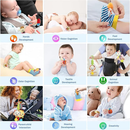 Bloobloomax Wrist and Foot Rattles - Hanging and Hand Bracelet Rattles, Ankle Socks for Newborns and Infants (12pcs)