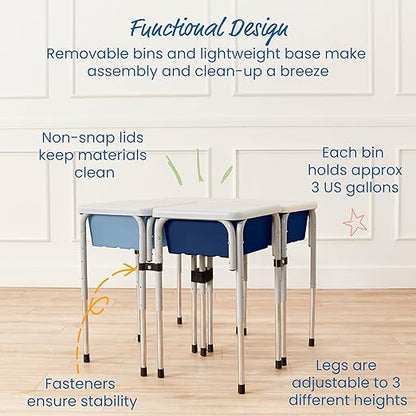 ECR4Kids 4-Station Sand and Water Adjustable Play Table, Sensory Bins, Navy/Powder Blue