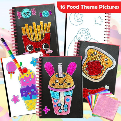 FUNNYB&G Foil Art Craft Activity for Kids - Gift for Girls Crafts for Kids Fun Art Supplies DIY Creative Travel Toy, Birthday Gift Party Favor Toys for Girls Boys 4 5 6 7 8 9 Years Old (Food)