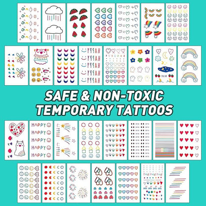 Temporary Tattoo Kids - 150 Sheets & 1700+ Patterns | Boosts Imagination/Creativity & Easy-Clean | Ideal for Party Favors, Arts & Crafts, Goodie Bags (Non-Toxic, Safe for Skin)