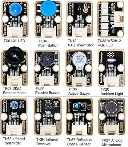 TinkerBlock UNO R3 Starter Kit with 12 Plug-in Sensor Modules, ATmega328P, Extension Board, Compatible with Arduino IDE, STEM & Electronics Learning-No Wiring Needed- Video Tutorials