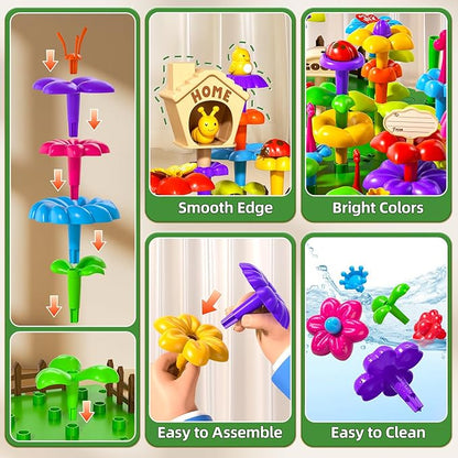 112 Pcs Flower Garden Toy,Toddler Girl Toys 3-4 Years Old Girls Gardening Building Gifts Set Best Educational Learning Fine DIY Crafts Stem Construction Stacking Kit,for 3 4 5 6 7 Year Kids Birthday