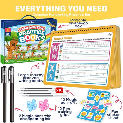 Magic Grooved Writing Practice for Kids, Reusable Grooved Handwriting Practice Workbook Ages 3-8, Large 11.2"x7.5" Preschool Learning Activities Tracing Books, Kindergarten Educational Toys for 5-7