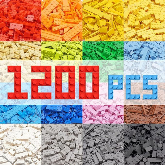 1200 Pieces Building Bricks Set – Bulk Basic Blocks in 12 Colors & 14 Shapes, Compatible Bulk Block, STEM Educational Toy Suitable for Boys & Girls Ages 6+