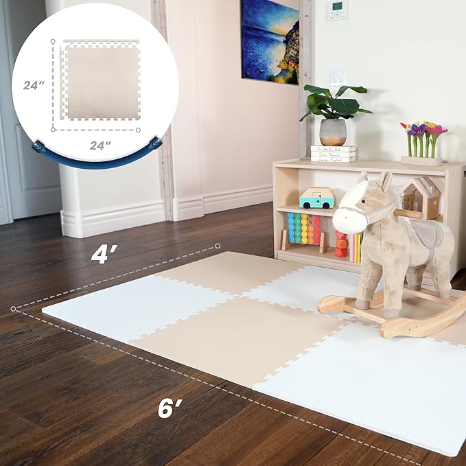 FlooringInc's Rainbow & Natural Harmony Playmat - Kid Safe Foam Floor Tiles with Removable Edges - 2'x2', 1/2" Thick (Moonbeam, 6 Tile Pack)