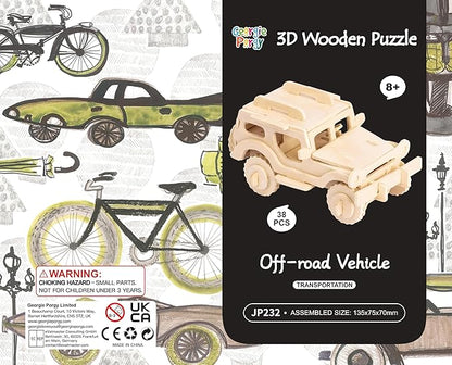 Georgie Porgy 2 Packs 3D Wooden Jigsaw Puzzle Set for Kids, Wooden Car Brain Teaser Puzzles Woodcraft Construction DIY Kits for Birthday STEM Gifts Educational Toys for Boys Girls (Car Pickup)