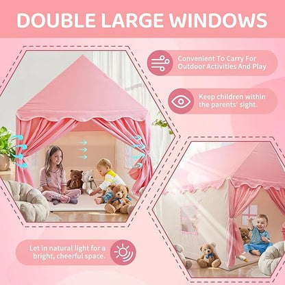 TTLOJ Gift for Christmas Kids Play Tents for Girls, Princess Castle Tent, Large Fairy Playhouse Gift Toys for Girl Toddler Children Play House, Fairy Tale Teepee Tent Indoor Outdoor-Pink Realm