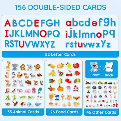 ZKOO Alphabet Learning Pocket Chart, Alphabet Wall Chart 104 Animal Flash Cards and 26 Lowercase and Uppercase Letter Cards, Student Daily Learning The Letter, Great for Classroom Homeschool