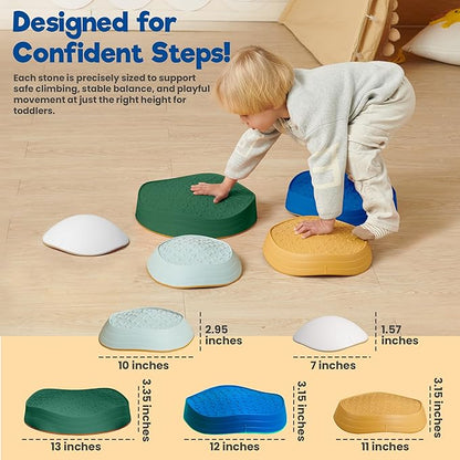Stepping Stones – Indoor & Outdoor Obstacle Course Toys for Kids – Montessori Sensory & Motor Skill Development, Coordination & Active Play – Textured Educational Play Set