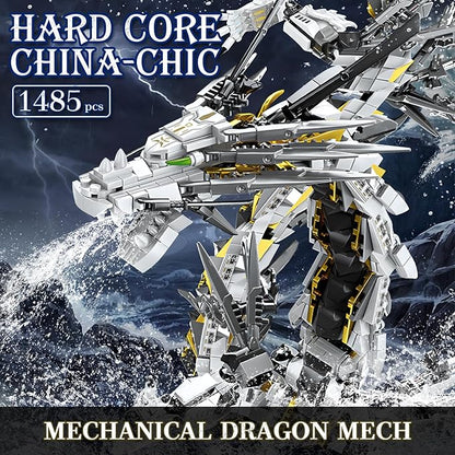 HIGH GODO Dragon Building Blocks Sets for Adults, White Mechanical Dragon Animal Building Model Collectible Display Toys, Cool Creative Gifts for Boys Teens Fans (1485 Pieces)