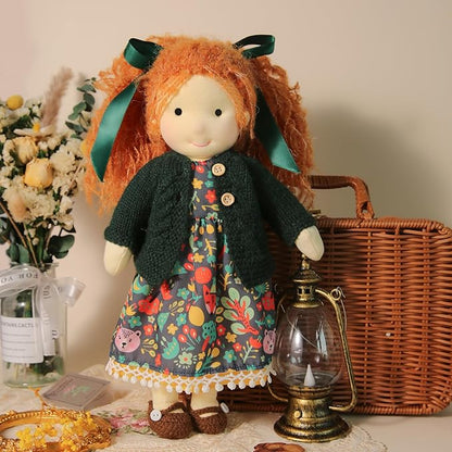 BlissfulPixie Handmade Waldorf Hanne 12" Soft Girl Rag Doll with Cute Stuffed Plush, Ideal First Doll for Babies & Toddlers