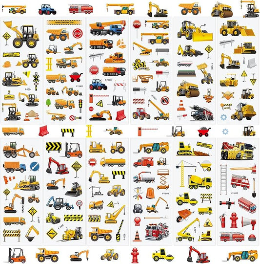 36 Sheets 3D Construction Stickers for Kids (900+), Bulk Puffy Truck Stickers - Excavator, Bulldozer, Crane with Safety Signs & Tools for Boys Crafts, Rewards
