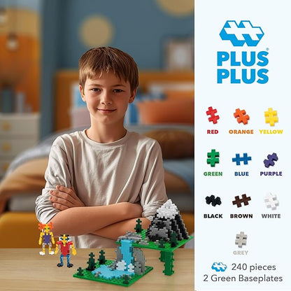 PLUS PLUS 240 Piece Interlocking Building Blocks for Kids, Open Ended Connecting Toys, STEM Bin Mini Manipulatives - Basic Mix Play Tube & Baseplate