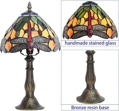 Tiffany Table lamp 8-inch Small Stained Glass lamp in a Vintage Dragonfly Pattern Style can be Used as a Decoration for The Living Room Bedside in The Bedroom or Desk