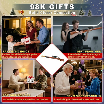98k Building Blocks Gun-Sets for Adults Boys, 1:1 Sniper Rifle Big Model Kit That Shoot Army Toys for Kids Age 8+, Realistic Military Collection Cool Birthday Gifts for Teen Men 1280pcs
